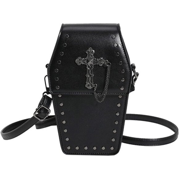 Goth Coffin Purse Halloween Clutch Crossbody Shoulder Bag Spooky Wallet Black main image 4